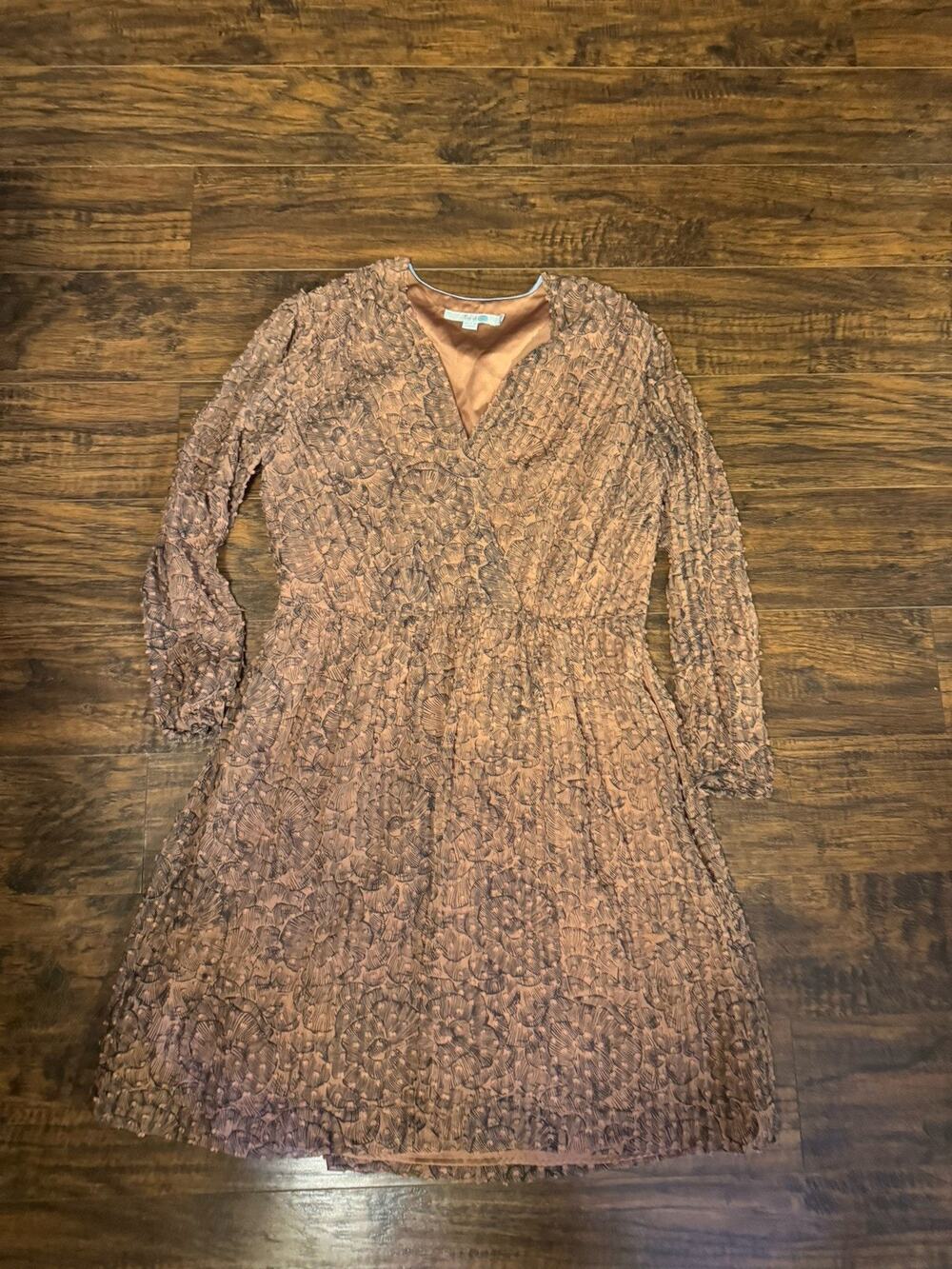 Boden Brown Floral Lace Long Sleeve Midi Dress Women’s V Neck Lined Sz:8r